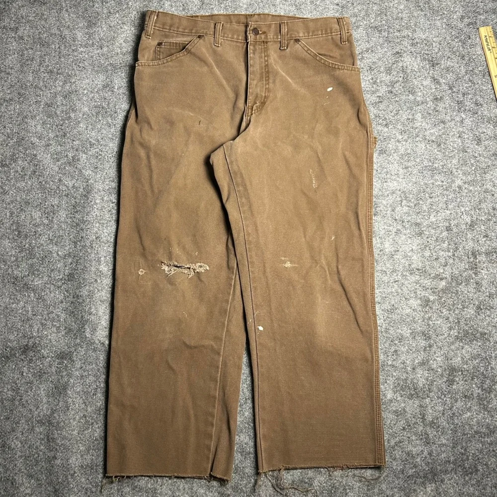 Dickies Brown Distressed Carpenter Pants Skater Baggy Vintage 34/26